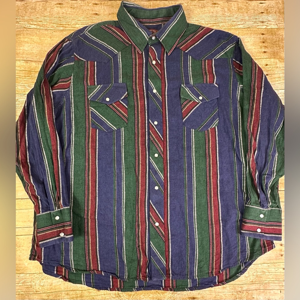 Wrangler Men's Striped Button-Down Shirt in Blue, Green & Red